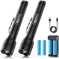 Keenstone Linterna LED Linterna Recargable 2Pcs- Linterna Táctica con Alta Potencia- 1500 Lumens- 5 Modos de Luz- Zoom…